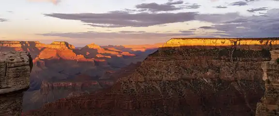 Layered red cliffs of the Grand Canyon at sunset from the South Rim, Arizona