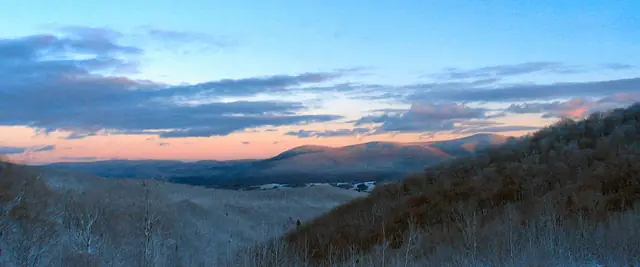 Snowy hills of the Berkshires at dusk, Massachusetts