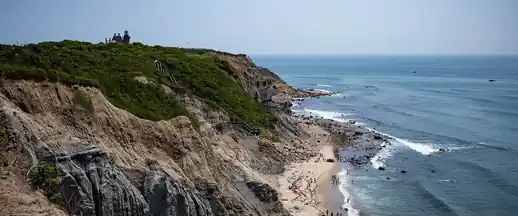 Eroded bluffs and rocky shoreline on Block Island, Rhode Island